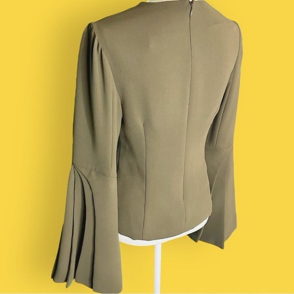 Brandon Maxwell Spring 2017 Collection Olive Green Layered-Sleeve Georgette Top - Picture 12 of 16